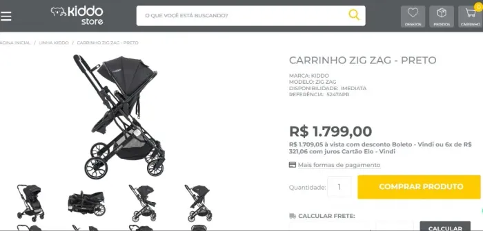 Carrinho para Bebê Zig Zag Kiddo - Preto