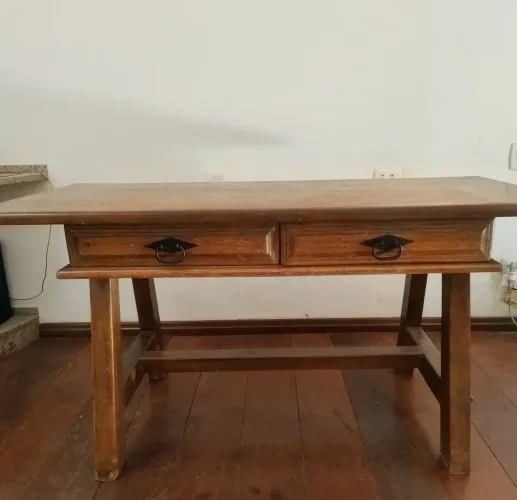Mesa de Madeira Antiga Madeira Macica com 2 Gavetas