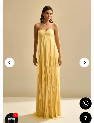 Vestido longo tule amarelo manteiga