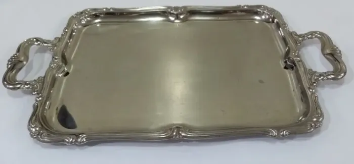 Bandeja aço inox, decorada