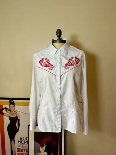 camisa western branca bordada g