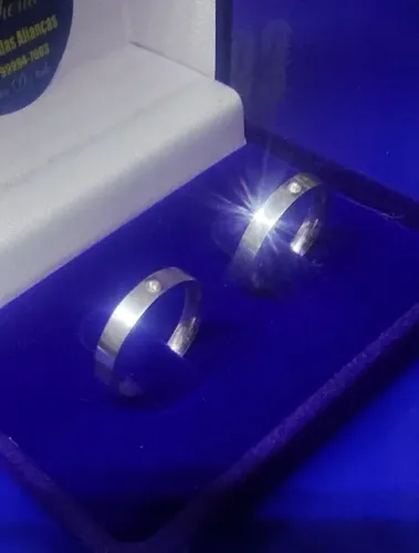 Alianças Namoro 3 mm 1 Pedra em cada Prata 950