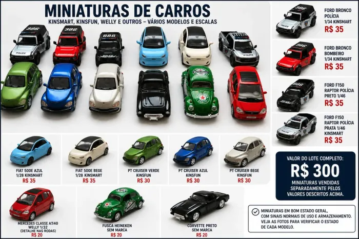 Miniaturas de Carros Kinsmart, Kinsfun e Welly Vários Modelos Escalas 1/28 1/32 1/34 1/36