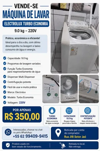 Máquina de Lavar Electrolux Turbo Economia 9 KG