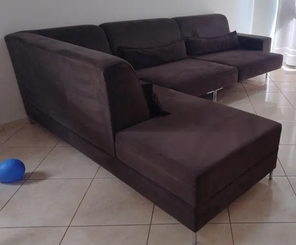 Sofá de Canto com Chaise - Marrom Escuro 