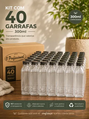 Kit 40 Garrafas Para Comércio De Plastico 300ml