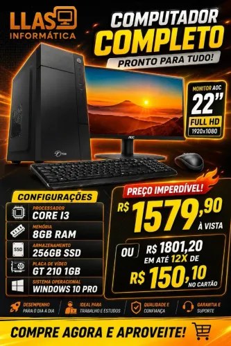 Computador Completo Core I3 NOVO 1 ANO DE GARANTIA