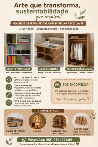 Móveis e Objetos Artesanais em Papelão Reciclável