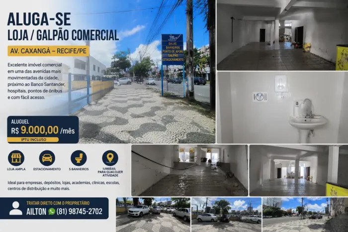 Loja/Galpão Comercial na Av. Caxangá | Estacionamento | R$ 9.000 | IPTU Incluso