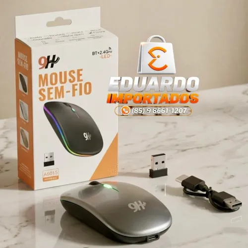 Mouse Sem Fio Recarregável Bluetooth + Wireless USB 2.4GHz com LED RGB