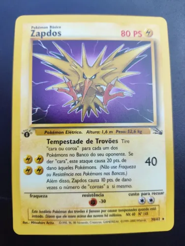 Carta Pokémon TCG Zapdos 1ª Edição 30/62 - Fossil (Português / 1999)