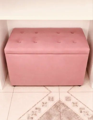 Baú Puff Rosa Aveludado com Assento Estofado - Elegante e Funcional