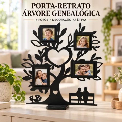 Porta-Retrato Árvore Genealógica 4 Fotos Decoração Família 3D