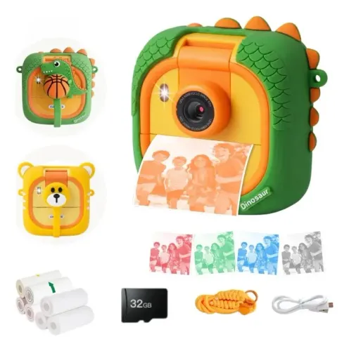 Câmera Infantil Instantânea Imprime Foto Vídeo Cartão 32gb