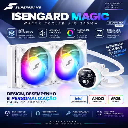 Water Cooler SuperFrame Isengard Magic 240mm ARGB com Display LCD - Branco