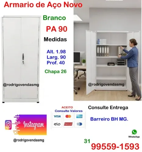 Armario Multiuso de Aço PA 90 Branco Escola Comercio Industria Loja Estoque moveis casa