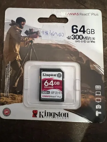 Memória SD Kingston Canvasreact Plus 64gb UHS-II U3 V90 300m