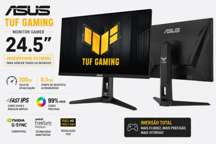 Monitor Gamer Asus TUF 24.5 200Hz 0.3ms Fast IPS FHD 99% sRGB G-Sync FreeSync Premium
