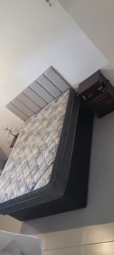 Cama Casal Baú completa: Courino Colchão cabeceira.