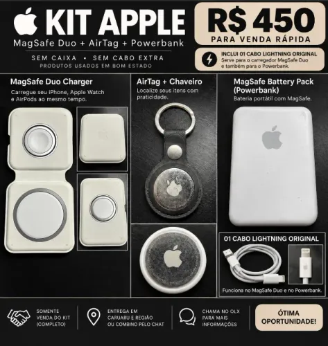 KIT APPLE ORIGINAL: MAGSAFE DUO + AIRTAG + POWERBANK | R$450