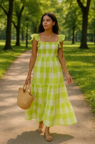 Vestido Fluido TIG x Maria Braz - Branco e Lime, Busto Lastex (Tam.