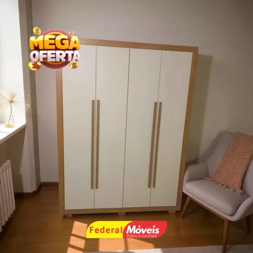 Guarda Roupa Solteiro 4 Portas 3 Gavetas Espaçoso Mega Oferta - Vem pra Federal