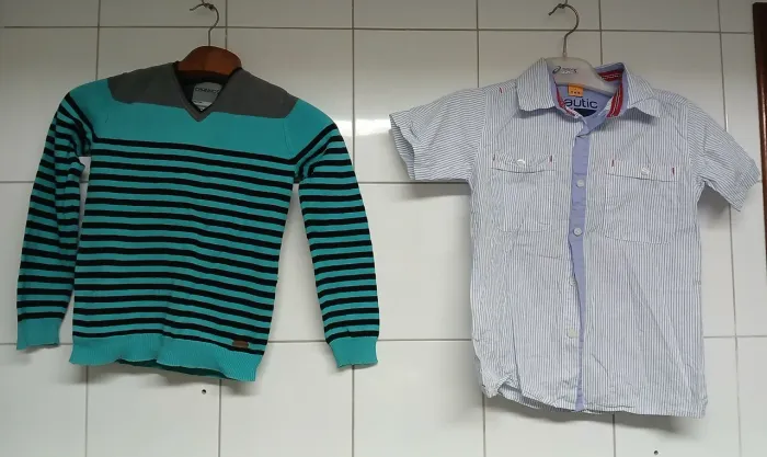 Kit Camisa de Botão e Blusa de Lã Infantil Tamanho 8