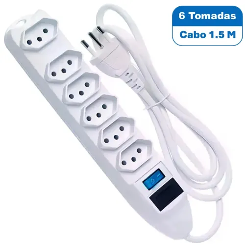Filtro de Linha Extensão com 6 Tomadas, Fusível de Proteção, Cabo 1.5m - Knup