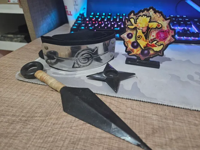 Kit Naruto Bandana, Kunai, Shuriken e decoração