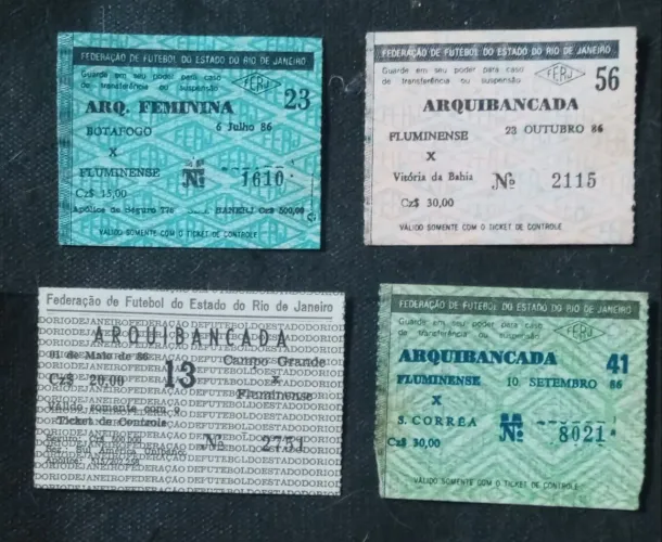 4 INGRESSOS ANTIGOS DE FUTEBOL PARA COLECIONADOR FLUMINENSE ... 1986