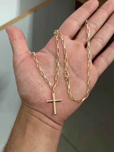 Corrente tijolinho com pingente de Cruz Ouro18k nova
