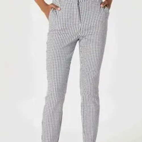Calça Feminina Slim Estampada Cintura Média Em Alfaiataria - Tamanho 40- Azul