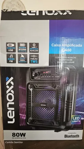 Caixa de Som Portátil Lenoxx CA60 com Woofer de 6,5?, bluetooth e entrada USB, MIC e AUX