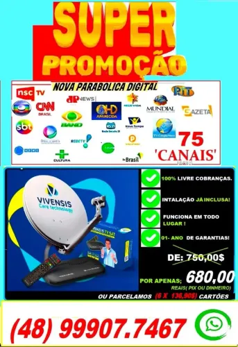 PROMOCÃO !!  Nova Parabólica 100% Digital ''80 Canais"" Instalação Grátis''