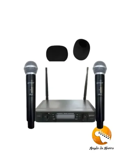 SUPER OFERTA MICROFONE DINÂMICO SEM FIO DUPLO LEXSEN LM502M C/ ESPUMA BRINDE