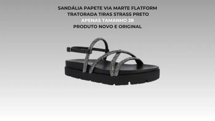 sandália papete via marte flatform tratorada tiras strass preto<br>apenas tamanho 39