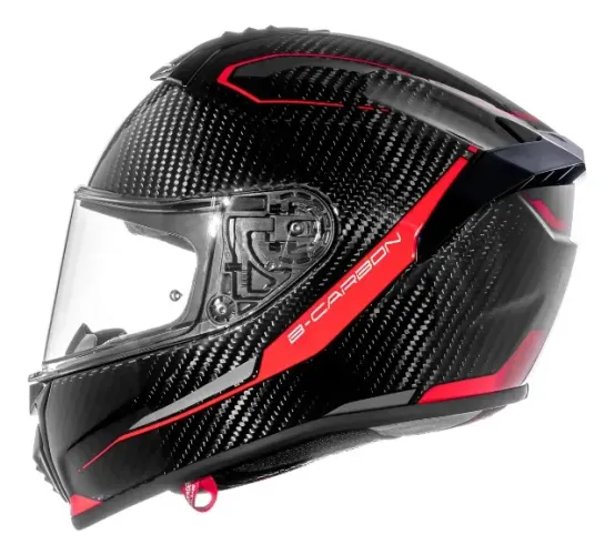 Capacete Moto Bieffe B-carbon Carbono Brilhante C-six Preto com Vermelho