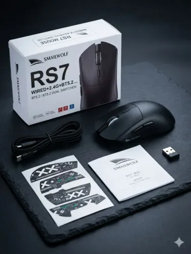 Mouse Gamer Sem Fio SMAILWOLF RS7 (Sensor PAW3311 / Tri-Mode) - Novo