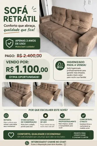 SOFÁ RETRÁTIL À VENDA - ÓTIMA OPORTUNIDADE!