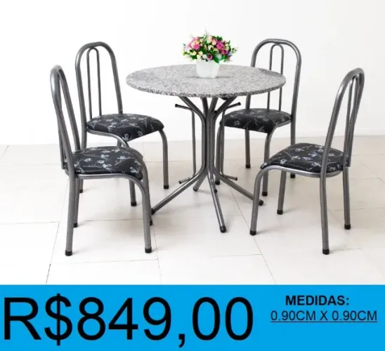 Mesa redonda granito c/ 4 cadeiras 90x90cm - frete grátis!
