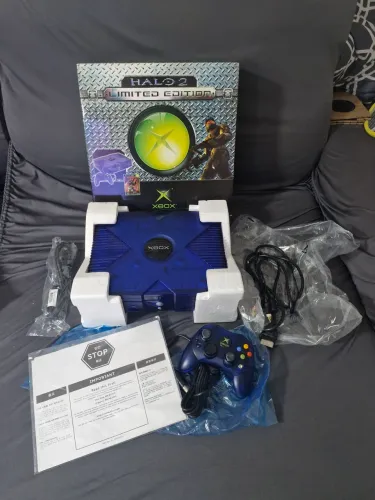 Xbox classico original halo 2 azul na caixa completo