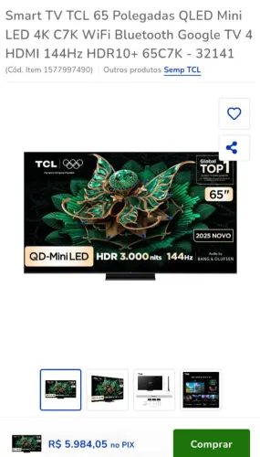 Smart Tcl 65 Mini led lacrada