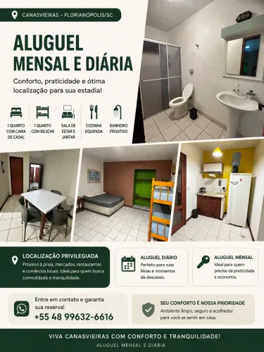 Apartamento mensal até dezembro , de um quarto, dois quartos e treis quartos