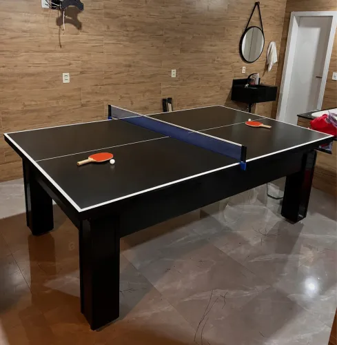 Mesa de sinuca/bilhar 2em1 com tampo para ping pong.