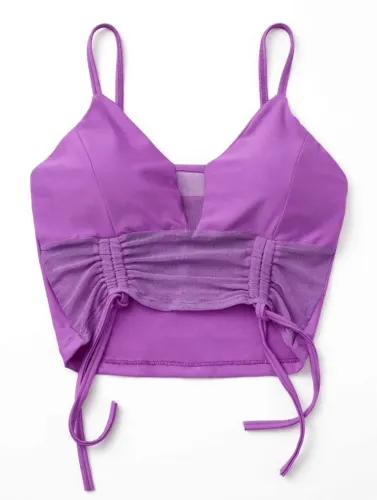 Cropped Roxo com Tule e Amarração - Tamanho Único
