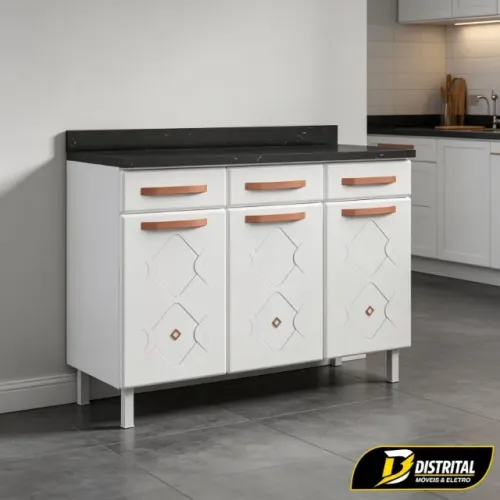 Balcão Mirage Triplo 3 Gavetas 3 Portas Aço Novo
