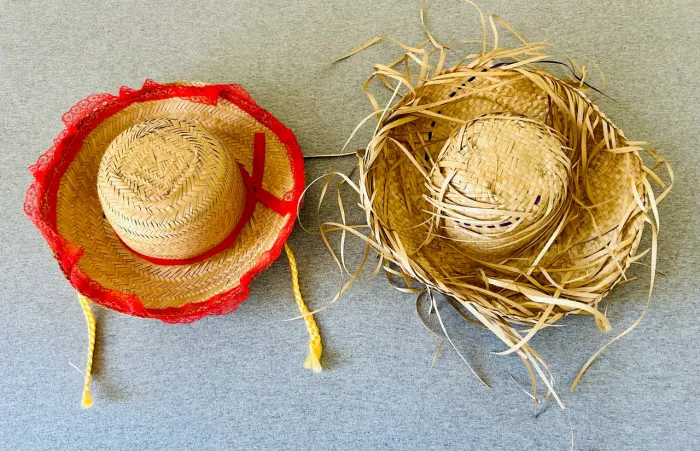 2 Chapéus de Festa Junina 1 masculino e 1 feminino c/ tranças (Usados Apenas 1 Vez)