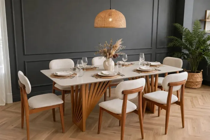 Mesa Barcelona 2.20 m x 0.90 m com 06 cadeiras Betina