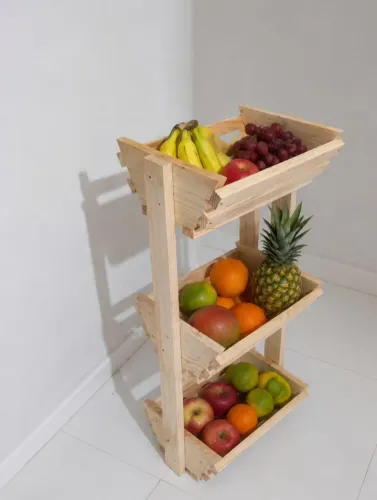 Fruteira de madeira, com 3 compartimentos