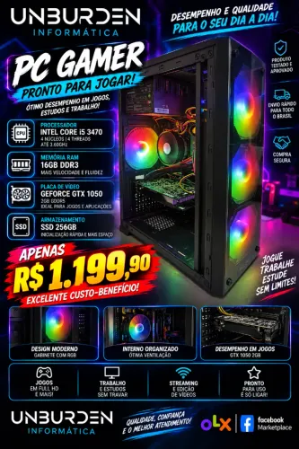 PC Gamer TOP Entrada i5 3th 16gb GTX 1050 SSD